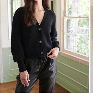 Quince Black Baby-Alpaca Wool Cropped Cardigan